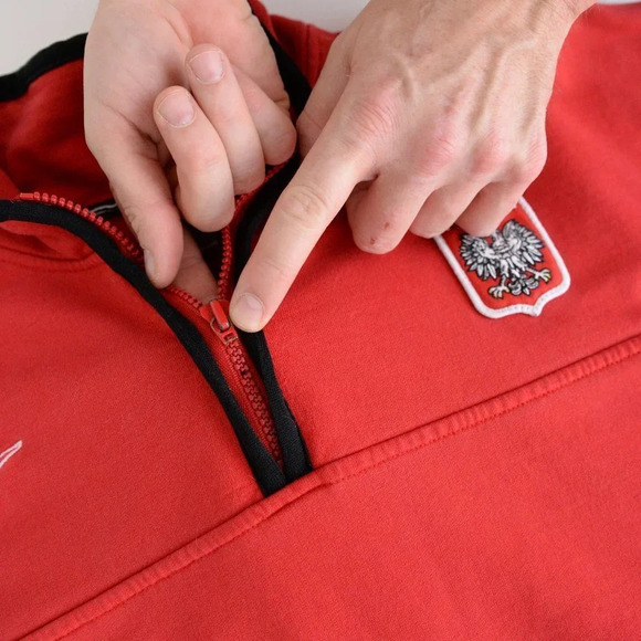 Vintage Nike Red Check Tag Red Quarter Zip made in U.S.A. "Polska" Logo Size XL - Picture 11 of 14